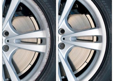 Image of a before and after photo of an alloy wheel repair